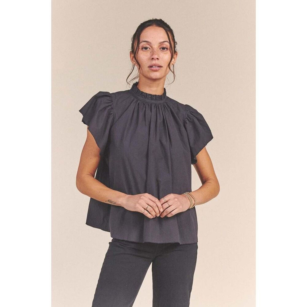 TROVATA BIRDS OF PARADIS Carla Ruffled Blouse Black Large